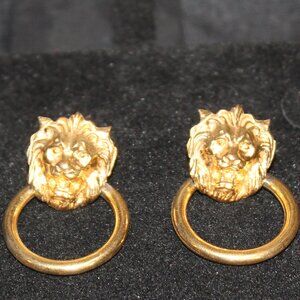 ANNE KLEIN VINTAGE 1980s GOLDTONE LIONS HEAD DOORKNOCKER EARRINGS